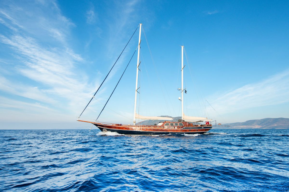 Cobra King at anchor, Aegean coast