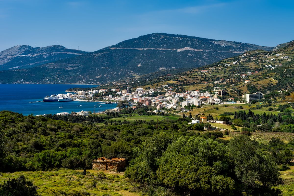 A coastal village seen from the road above