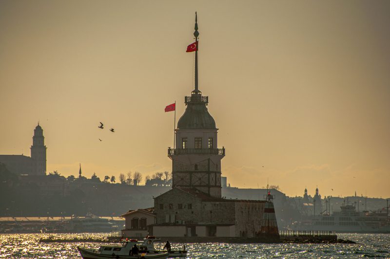 The Maiden’s Tower on the Bosphorus at dusk