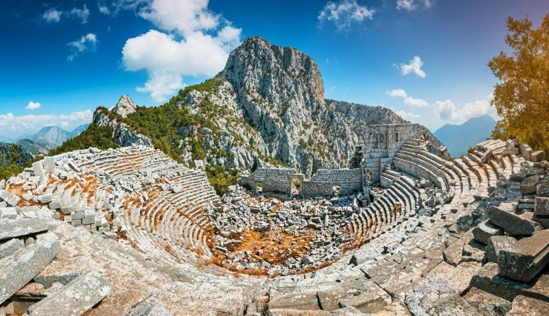 The theatre at Termessos cut into the mountainside above the pine forest
